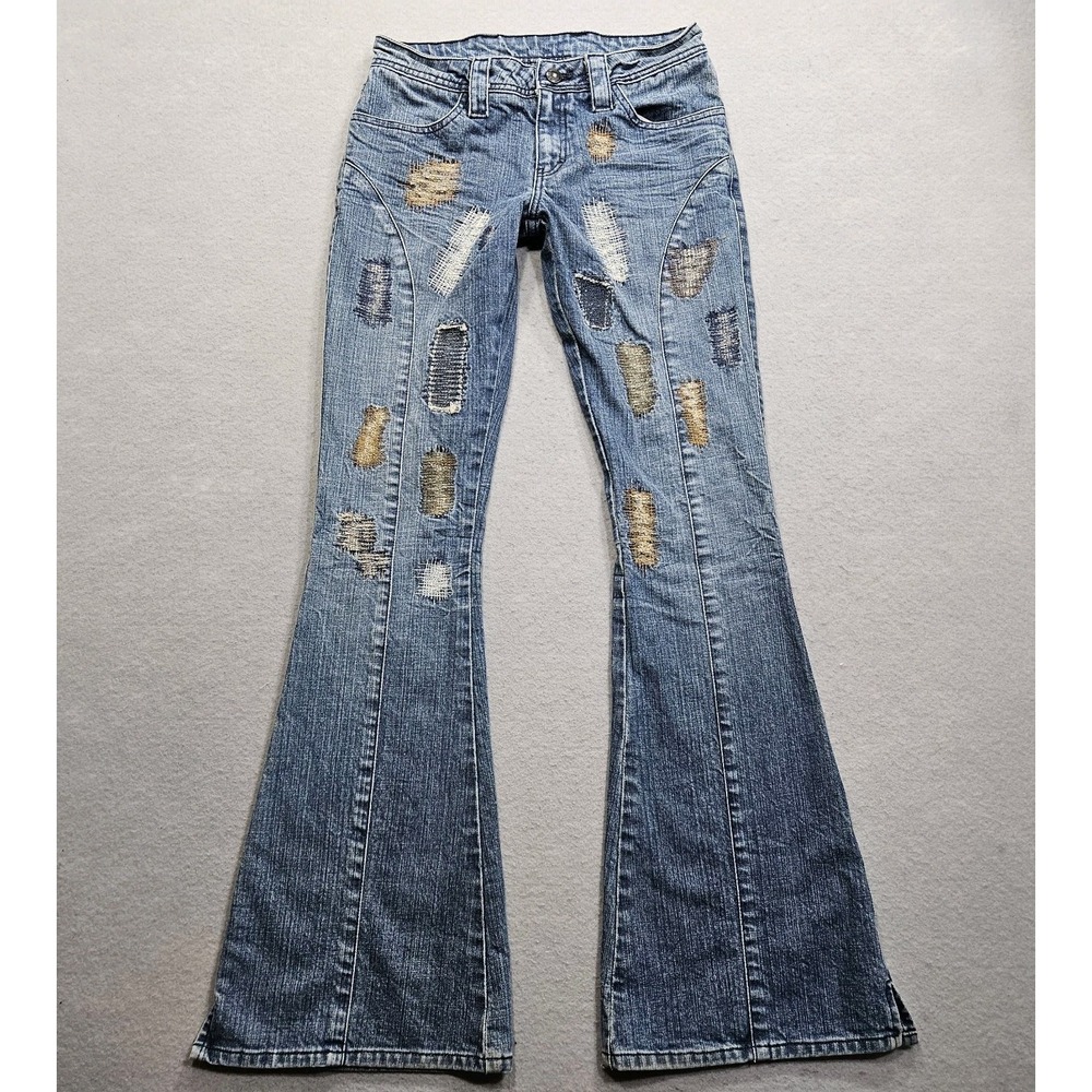 Vtg Rare Henry Duarte Diana Flare Jeans 27 Embellished Bareback Patchwork Stitch